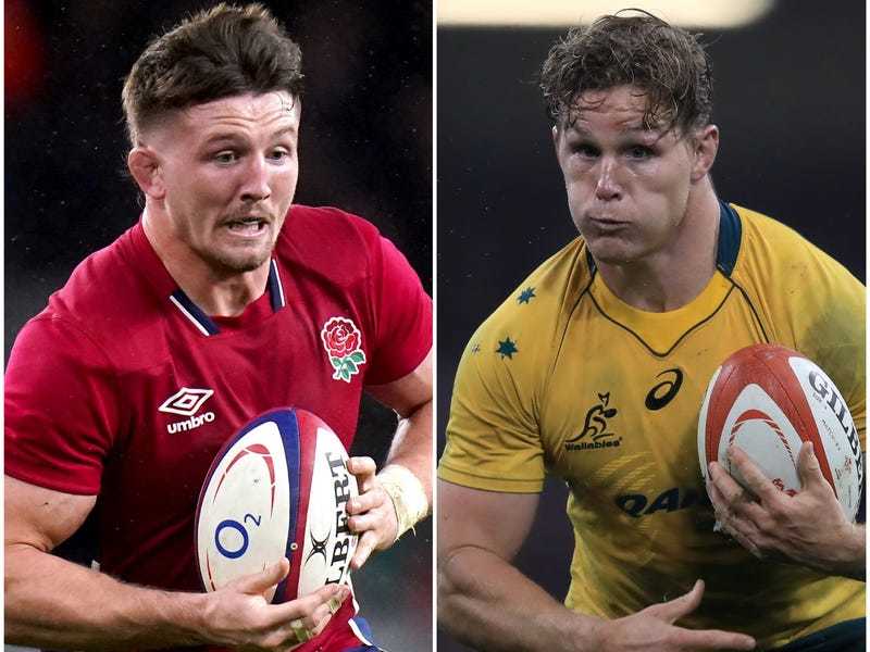 The back row battle between England s Tom Curry and Australia s